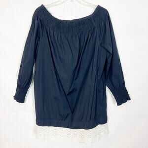 ZARA Off-Shoulder Boho Blue Shift Crochet Hem Dress Size S